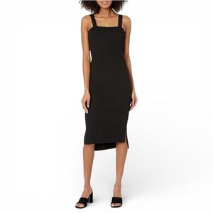 The Drop Amelia Midi Tank Dress Black Ribbed Knit Square‎ Neck Small